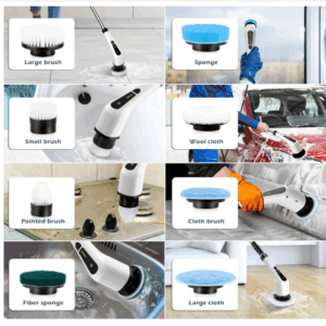 Electric Spin Scrubber, Cordless Cleaning Brush Scrubber for Home, 8 Replaceable Brush Heads-90Mins Work Time, 3 Adjustable Size, 2 Speeds for Bathroom Shower Bathtub Glass Car